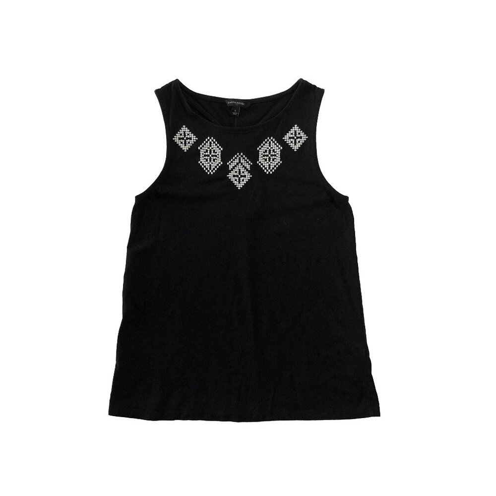 Banana Republic Womens Size S Black Slub Jersey Crew Embroidered Tank Top